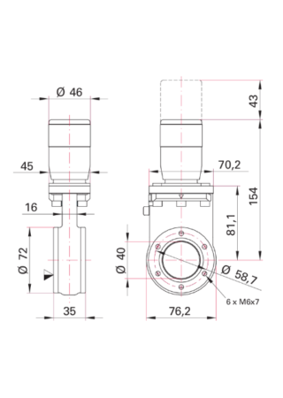 SVV 040 HM, UHV gate valve, manually actuated dimension
