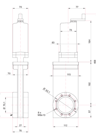 SVV 063 HF, UHV gate valve, manually actuated dimension