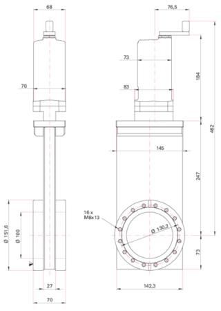 SVV 100 HF, UHV gate valve, manually actuated dimension